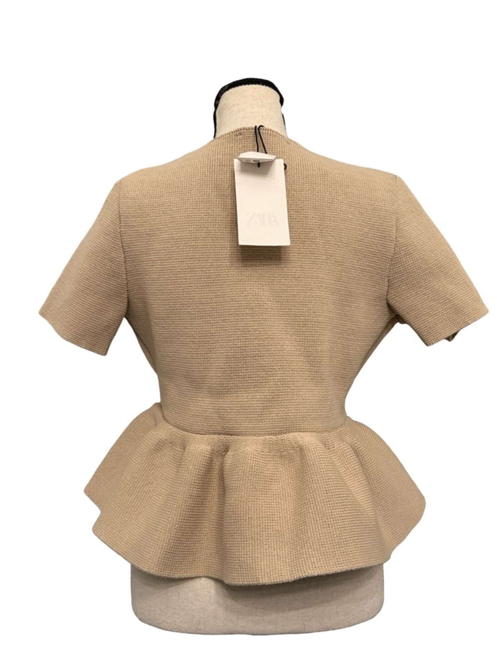 Zara Textured Peplum Top Small NWT Beige Button Front Structured Blouse - Picture 4 of 12